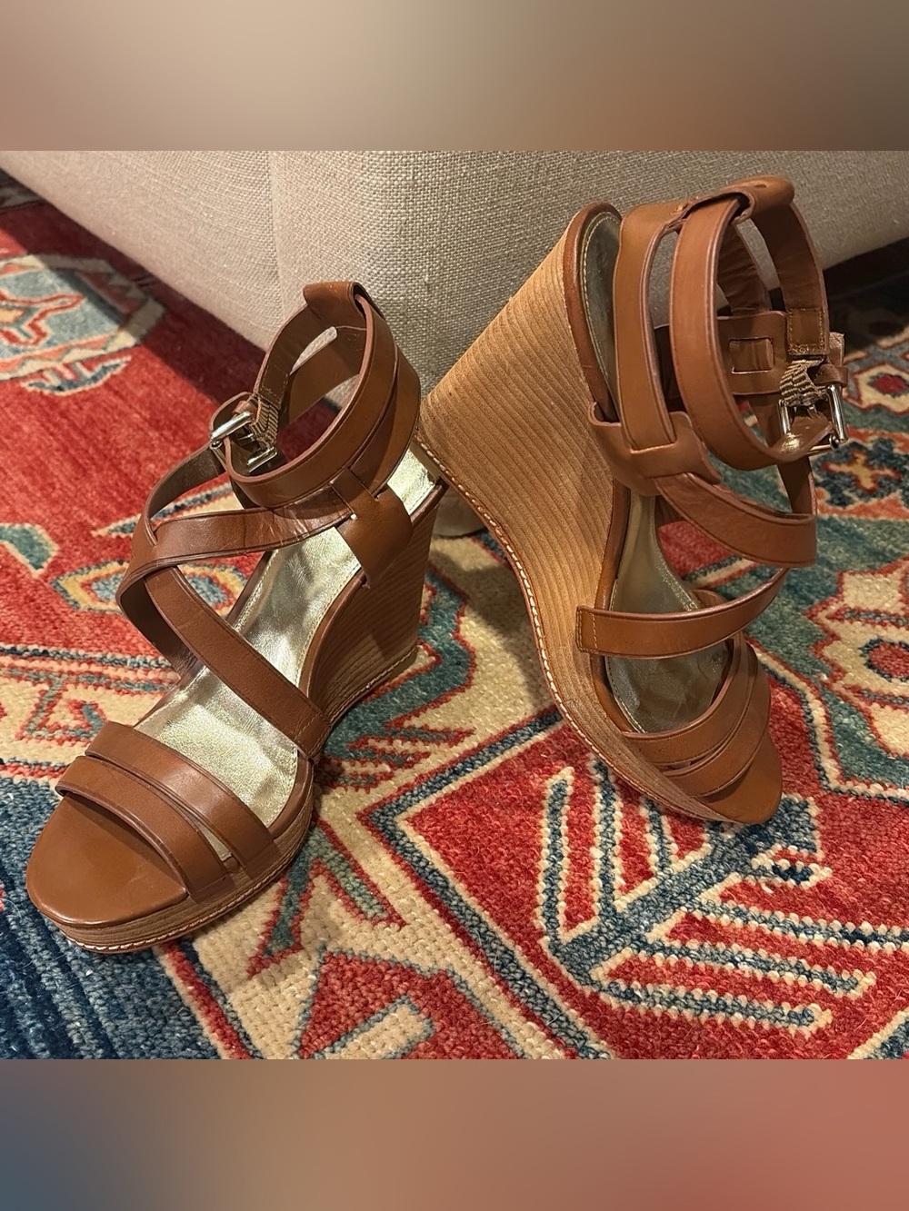 COACH Tan Wedge Sandals - Women's Strappy Platform Heels